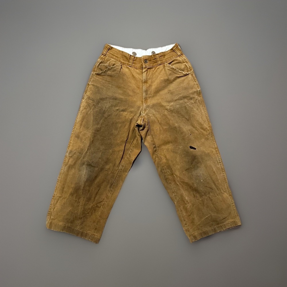 Vintage 70s LL Bean Mens Brown Canvas Cropped Trouser Work Pants Short Mine Work